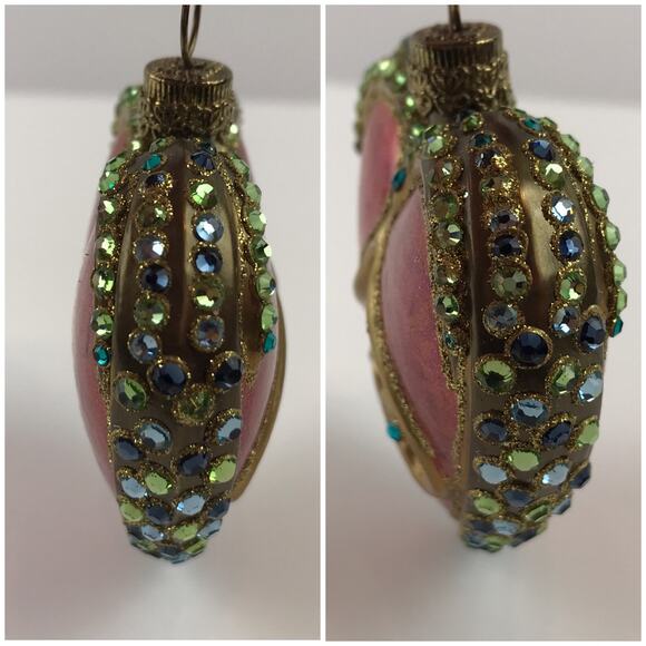 Jay Strongwater Heart Ornament Blown Glass Hand Painted Swarovski Detail Glitter - Picture 3 of 13